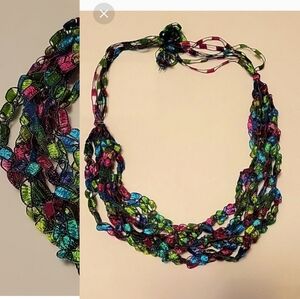 Beautiful rainbow jewel tone crotchet ladder necklace - adjustable 16" - 24"